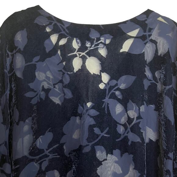 Maggie McNaughton Womens Burnout Velvet Blouse 3X Navy Floral Button Front Tunic - Picture 5 of 6